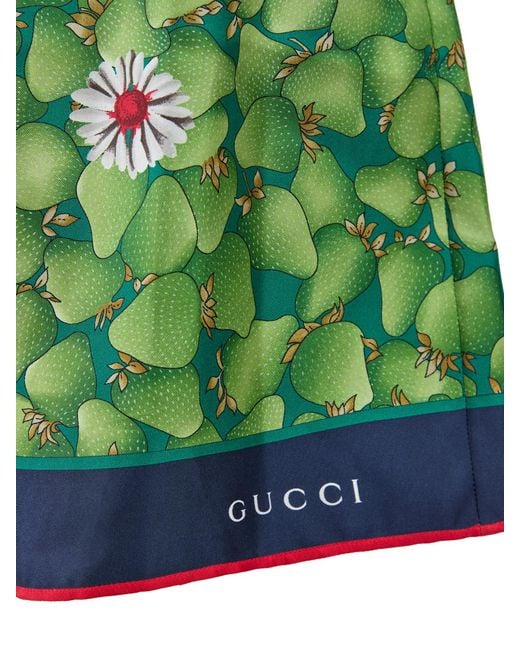 Gucci Green Flower Printed Silk Shorts