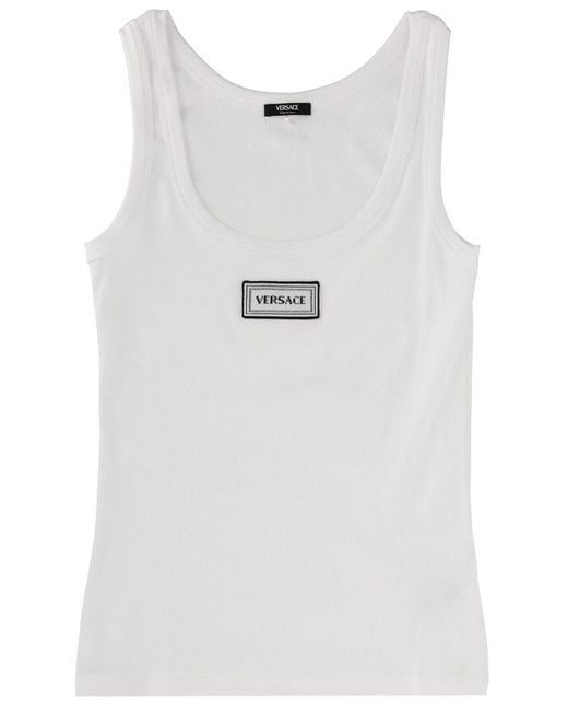 Versace White Tank Top With Logo Cotton Elastane