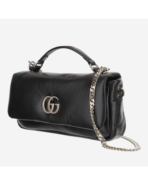 Gucci Black Padded Leather Handbag With Double G Emblem Handbags