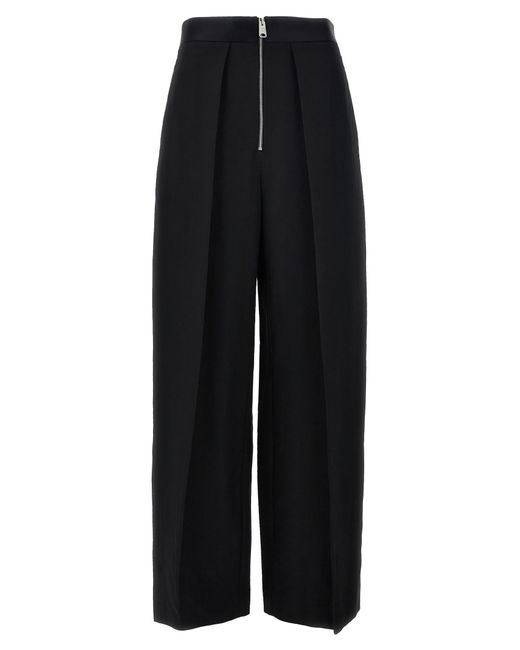 Khaite Black Straight Leg Pants With Pleat Detailing And Exposed Zipper