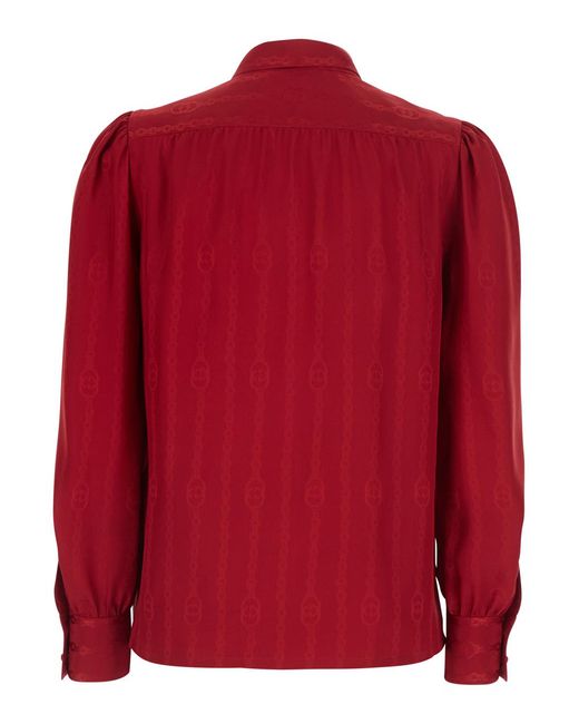 Gucci Red Silk Shirt With Bow, Blouses
