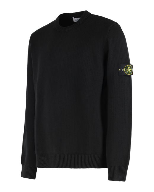Stone Island Black Crew Neck Cotton Sweater Sweatshirts for men