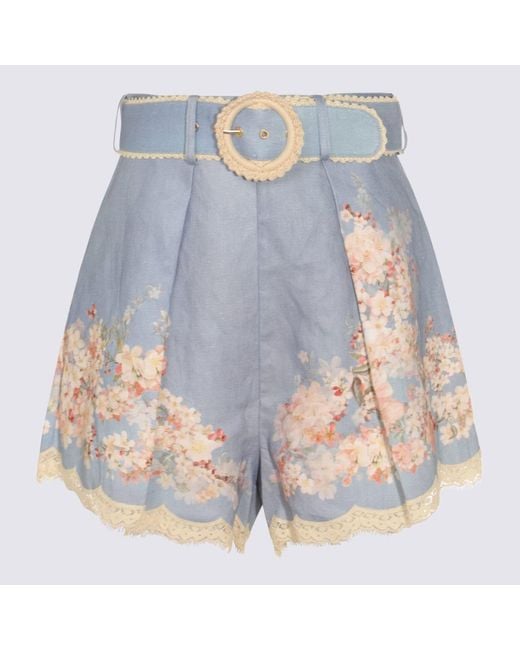 Zimmermann Blue Cascadian Tuck Light Ramie Shorts