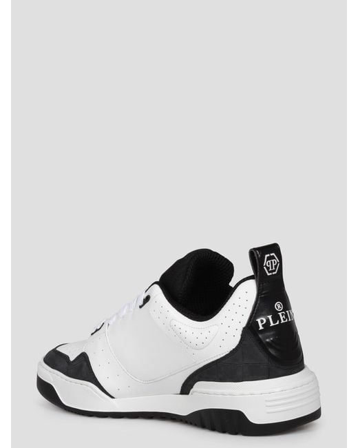 Philipp Plein White Croco Printed Leather Lo-Top Sneakers for men