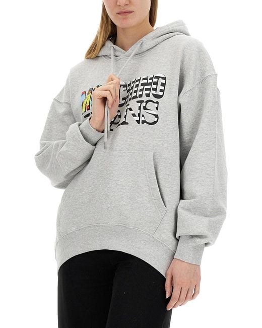 Moschino Gray Logo Oversize Sweatshirt Polyester Sweatshirts