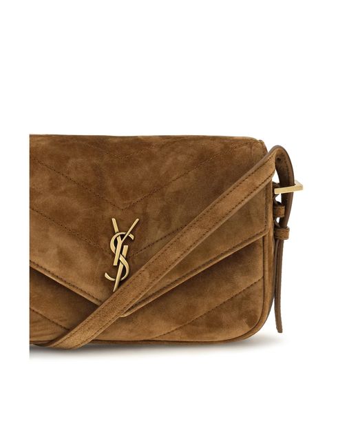 Saint Laurent Brown Small Loulou Matelassé Suede Shoulder Bag