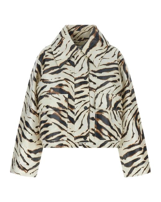 Ganni Natural Zebra-Print Laminated Jacket