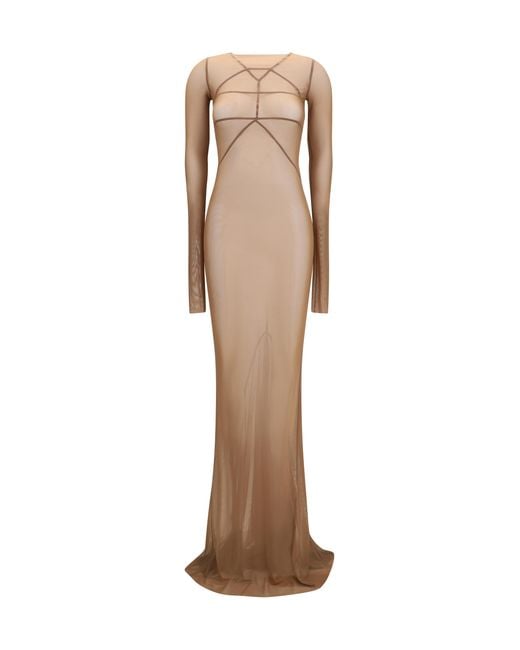 Rick Owens Natural Long Transparent Tulle Dress Polyamide; Elastane