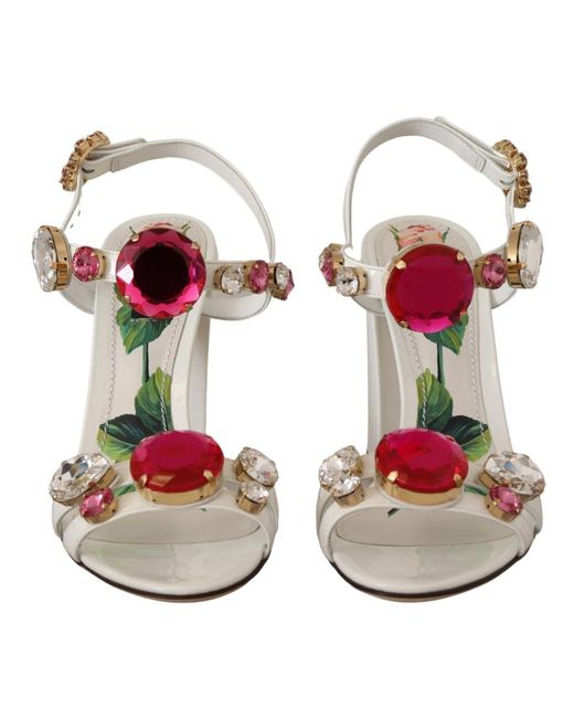 Dolce & Gabbana White Keira Crystal-Embellished Ankle Strap Heels
