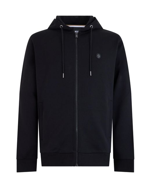 Boss Blue Cotton Zip-Up Hoodie for men