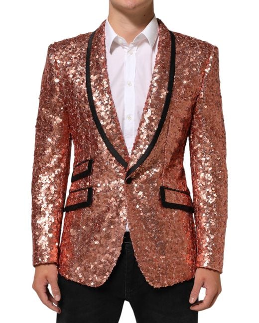 Dolce & Gabbana Brown Sequin Sicilia 1 Button Suit Blazer Pa+Se for men