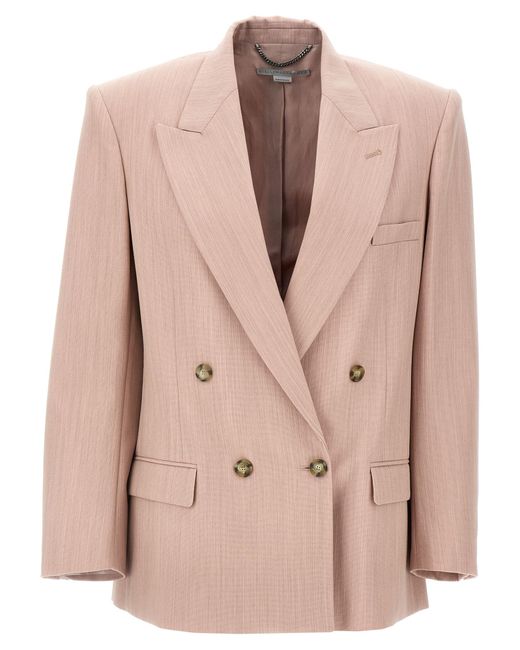 Stella McCartney Natural Double-Breasted Wool Blazer With Peak Lapels