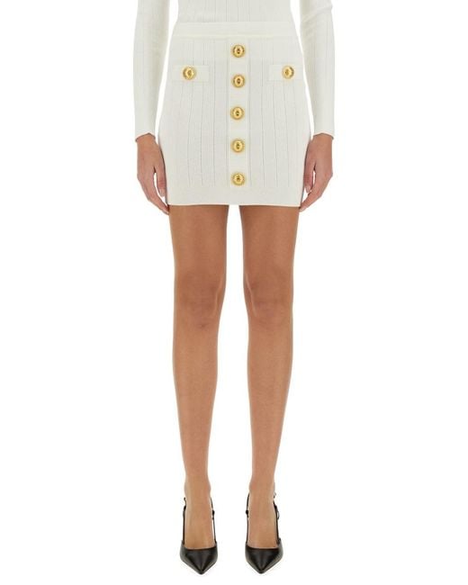 Balmain White Knit Skirt Viscose