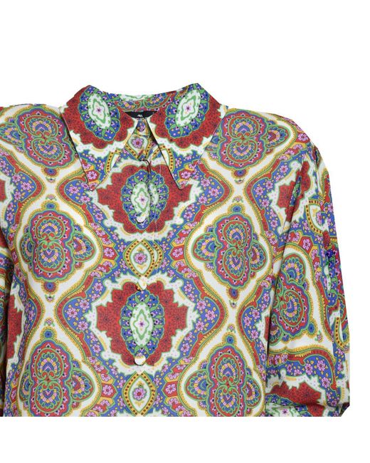 Etro Multicolor Graphic Printed Straight Hem Cady Blouse