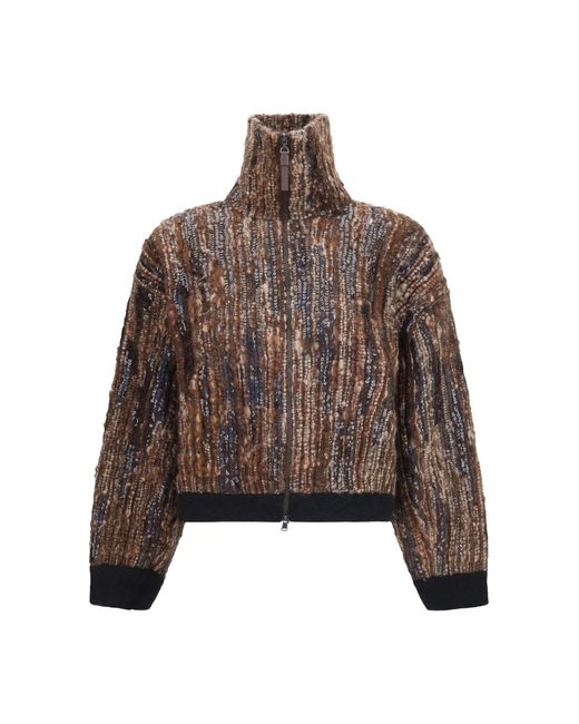 Brunello Cucinelli Brown Perforated Zip Cardigan