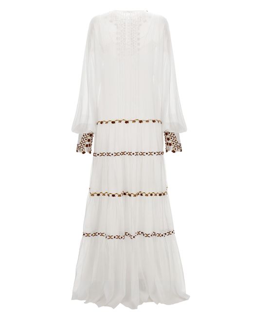 Ermanno Scervino White Embroidery Kaftan Dress Dresses