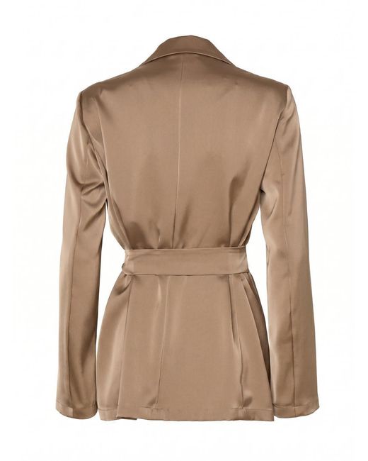 Pennyblack Natural Sand-Colored Satin Blazer With Shawl Lapel And Belt Tied