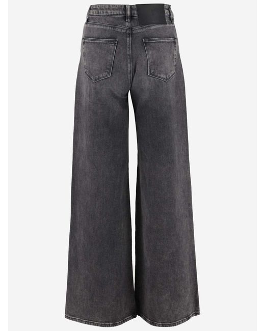 Karl Lagerfeld Gray Stretch Cotton Denim Jeans With Rhinestone Logo