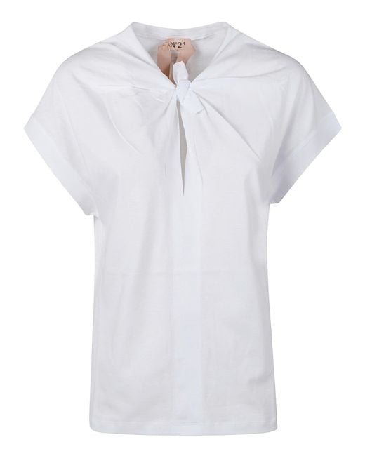 N°21 White Logo Patched Wrap Front T-Shirt