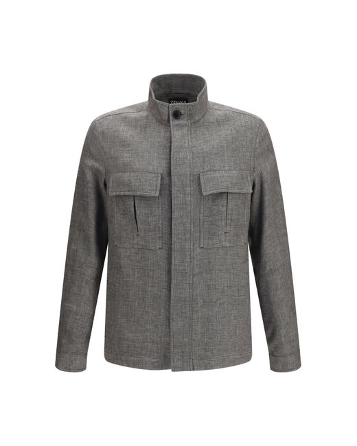 Zegna Gray High-Collar Shirt Jacket for men