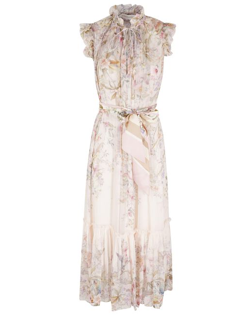 Zimmermann Natural Aviary-Print Cream Viscose Rebellion Midi Dress