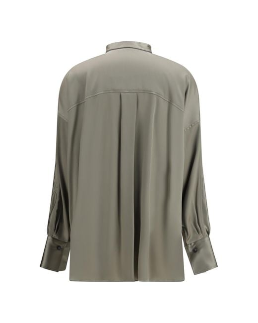 Brunello Cucinelli Gray Silk Shirt With Monili Details Silk; Elastane
