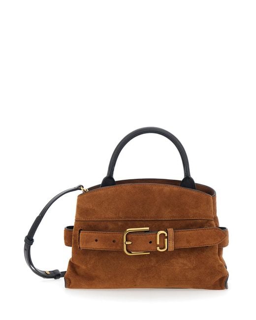 Marc Jacobs Brown Handbag The Satchel Dakota Small With Logo Imprinted On Back And Closure Suede Belt For Cow Leather Hand Bags