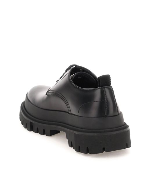 Dolce & Gabbana Black Leather Lace-up Shoes With Lug Sole for men