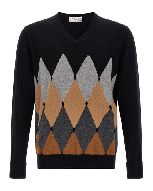 Ballantyne Black Argyle Pattern Sweater for men