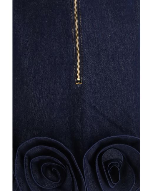 Self-Portrait Blue Denim 3D Flower Mini Dress Cotton