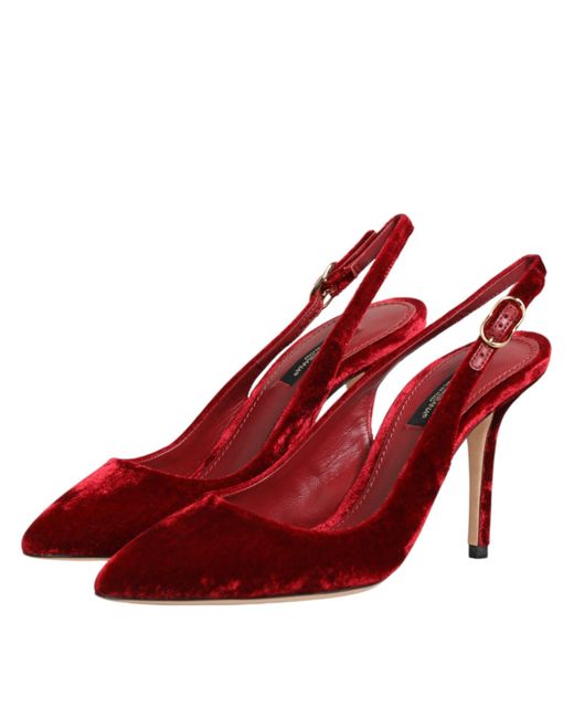 Dolce & Gabbana Red Suede High Heels Slingbacks Sandals Shoes Se+Vi