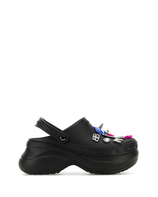 Balenciaga Black Embellished Rubber Croc Mules