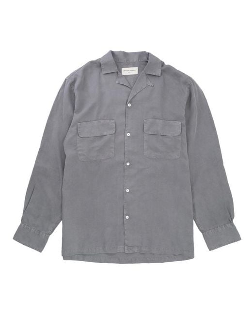 Officine Generale Gray Relaxed-Fit Camp Shirt With Chest Pockets for men