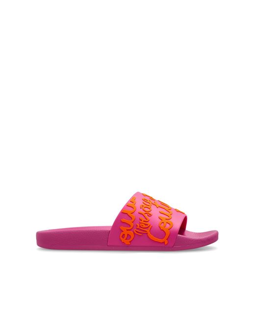 Versace Jeans Couture Red Rubber Slides With Logo