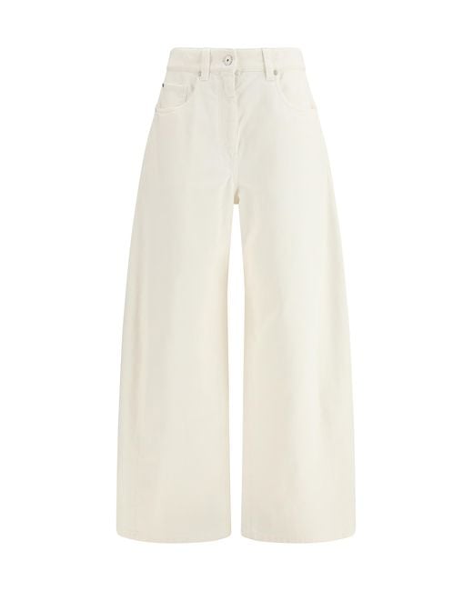 Brunello Cucinelli White Wide-Leg Pants Cotton