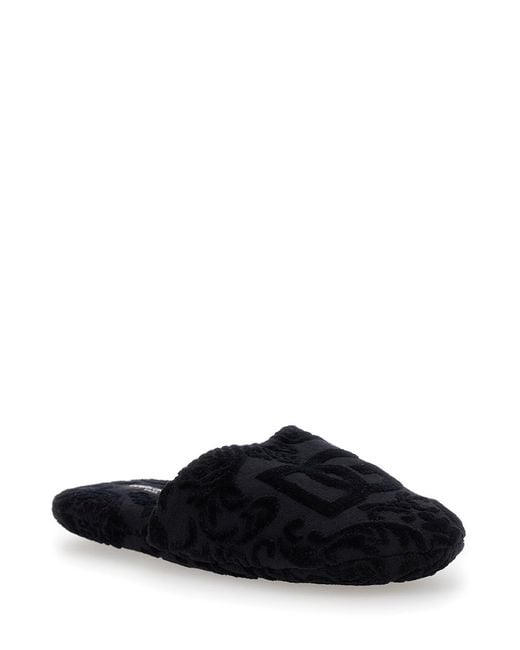 Dolce & Gabbana Black Slippers Cotton Terry