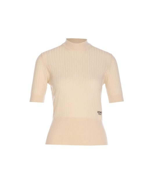 Fendi Women's Natural Roma Short Sleeves Sweater