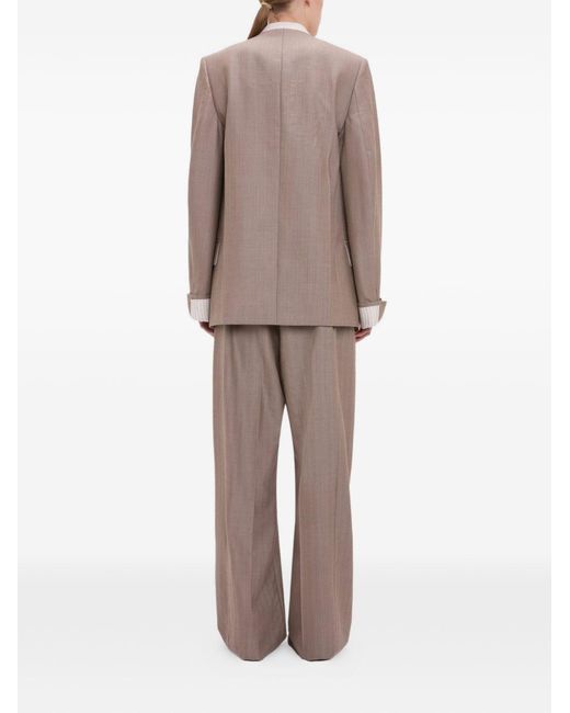 Victoria Beckham Natural Limestone-Colored Herringbone Virgin Wool Double-Breasted Suit