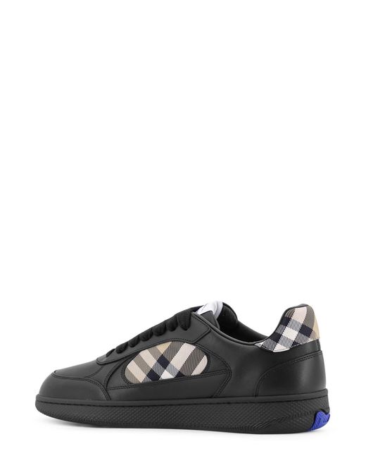 Burberry Black Leather Sneakers With Traditional Check Inserts for men