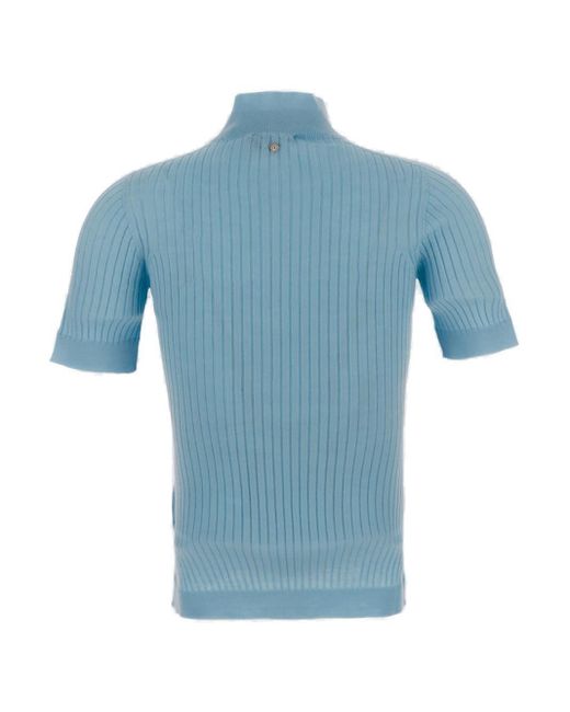 Versace Blue Mock Neck Knitted Top