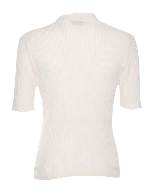 SETTEFILI CASHMERE White Ribbed Polo Shirt for men