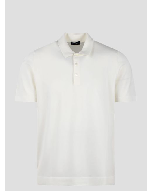 Drumohr White Cotton Knit Polo Shirt for men