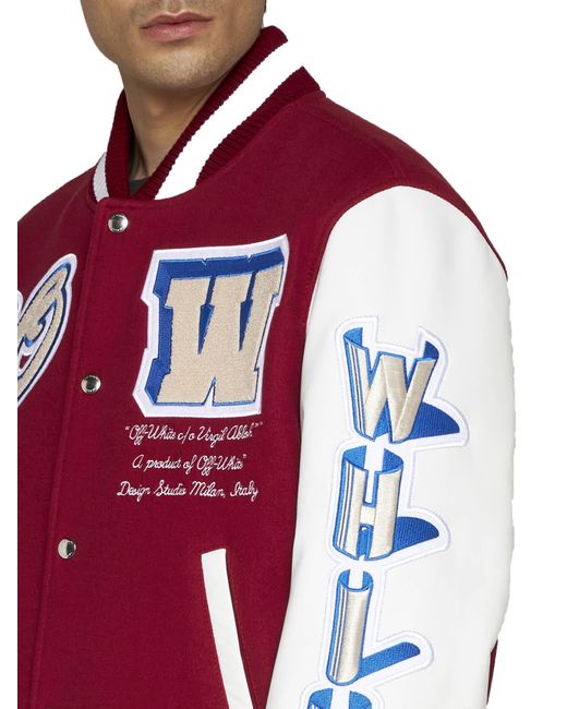 Off-White c/o Virgil Abloh Red On The Go Wool-blend Varsity Jacket for men