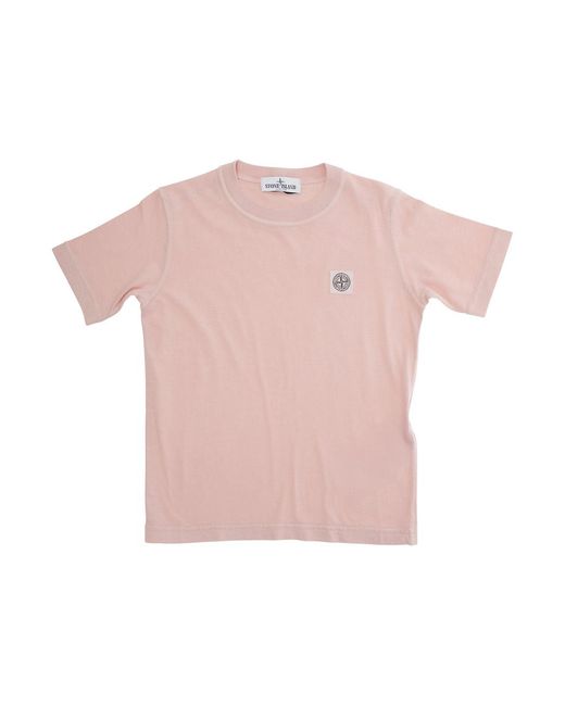 Stone Island Pink T-Shirt With Round Neck And Logo Patch Cotton T-Shirts for men