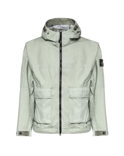 Stone Island Green Coats Resina Poliuretanica for men