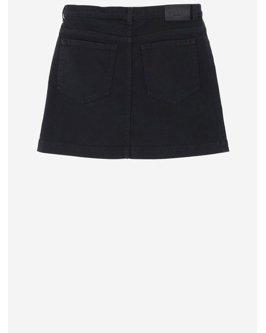 Gucci Black Cotton Stretch Skirt With Metal Buckles