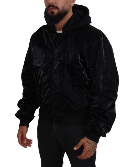 Dolce & Gabbana Black Elegant Bomber Hooded Jacket for men