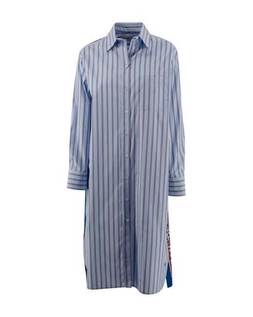 Weekend by Maxmara Blue Striped Poplin And Silk Chemisier Dress