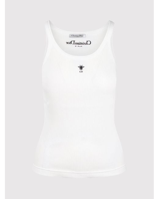 Dior White Ribbed Tank Top