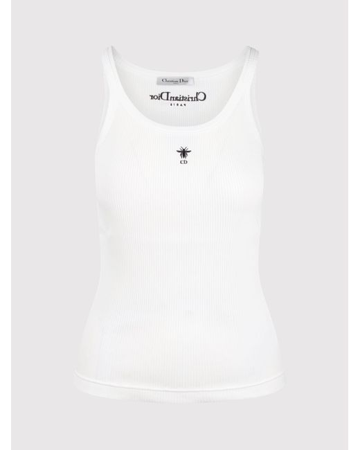 Dior White Ribbed Tank Top